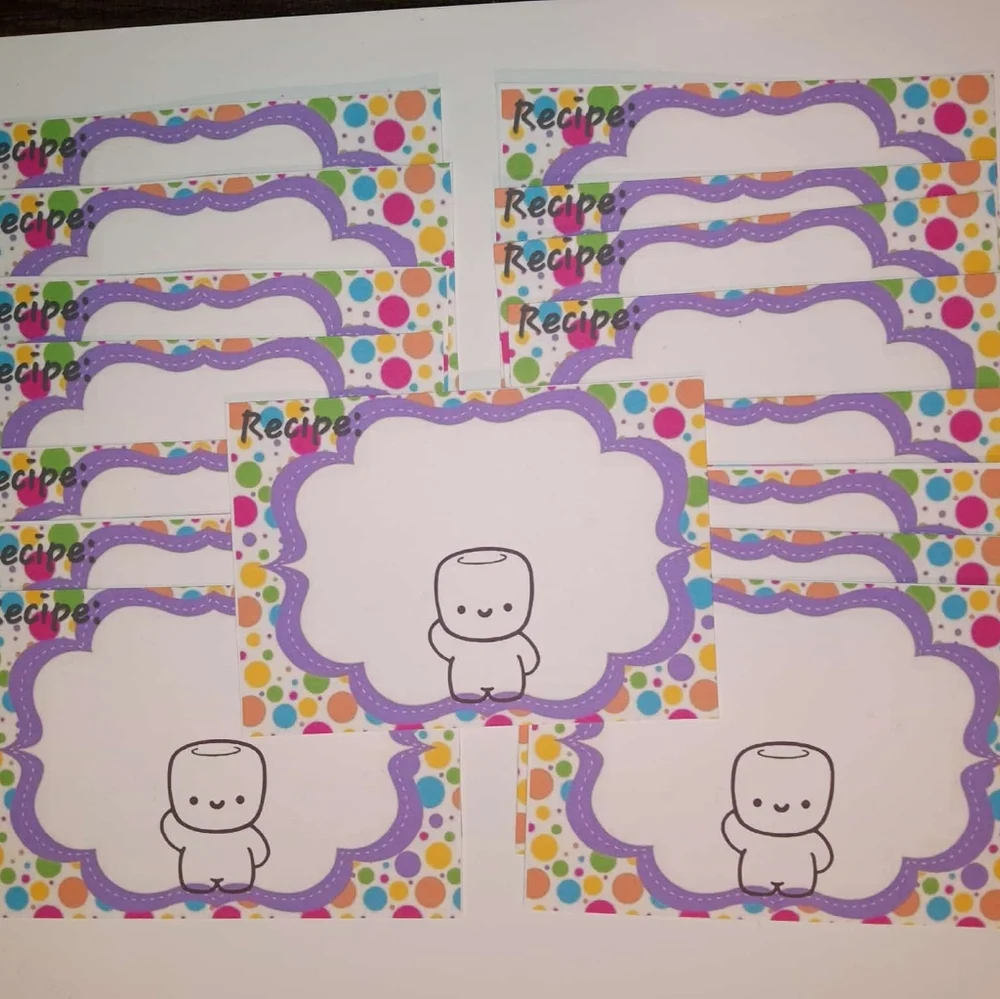 16 Cute Handmade OOAK Custom  Marshmellow@Studio Recipe Cards Bright 4x6 Gift